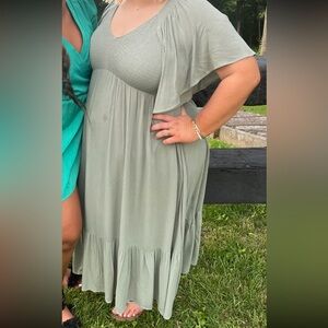 Baltic Born Sage Green Smocked Midi Dress